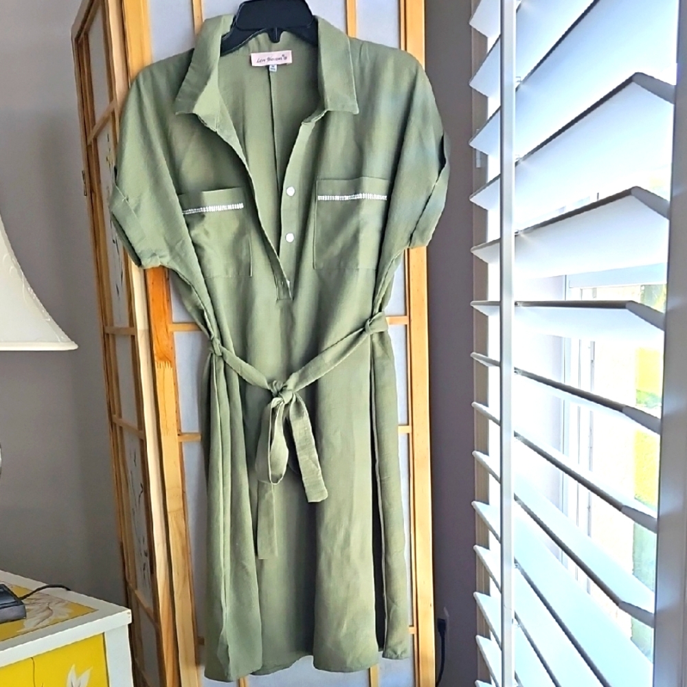 Olive Green Dress with Belt